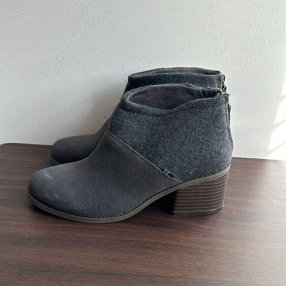 Toms Grey Nubuck Heeled Ankle Booties Sz 6.5 - Picture 2 of 7
